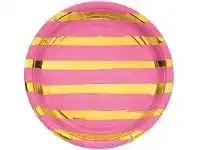 The Party People Shop Plates - Dinner, Pink & Gold Foil Stripes 8 pk offer