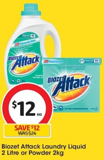 Coles Biozet Attack Laundry Liquid 2 Litre or Powder 2kg offer