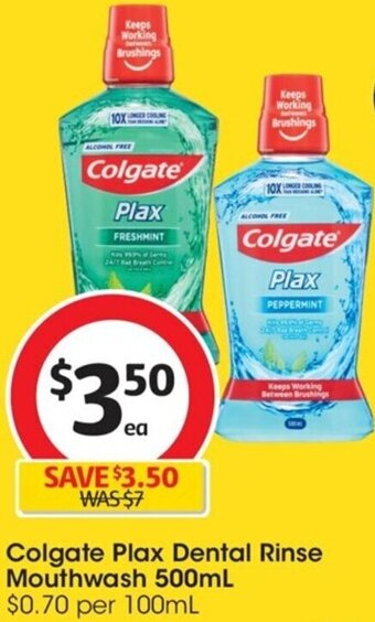 Coles Colgate Plax Dental Rinse Mouthwash 500mL offer
