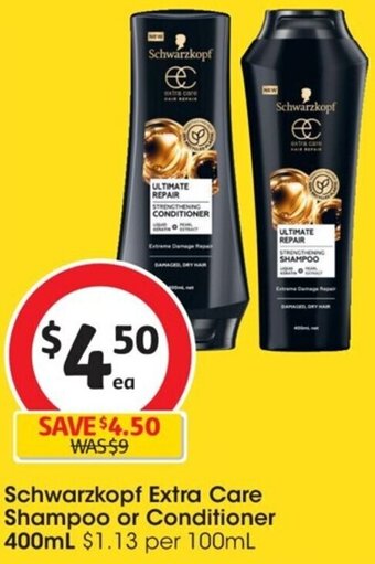Coles Schwarzkopf Extra Care Shampoo or Conditioner 400mL offer