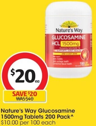 Coles Nature's Way Glucosamine 1500mg Tablets 200 Pack^ offer