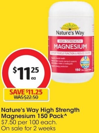Coles Nature's Way High Strength Magnesium 150 Pack^ offer
