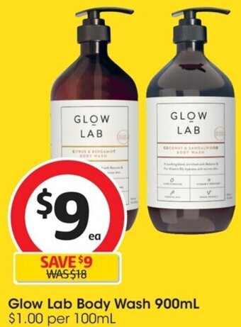Coles Glow Lab Body Wash 900mL offer