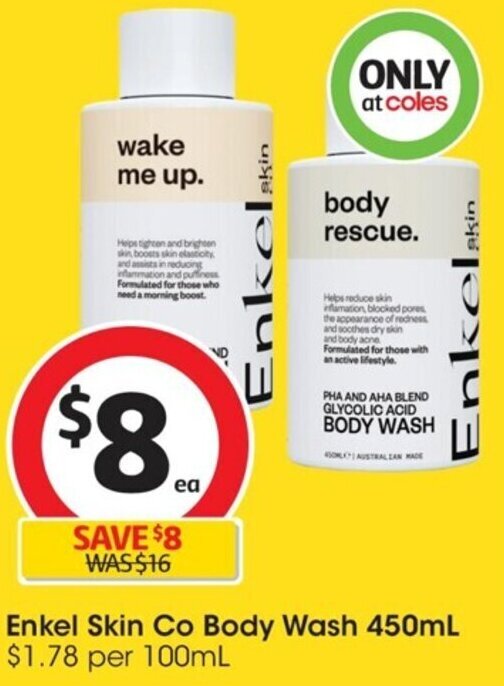 Enkel Skin Co Body Wash 450mL offer at Coles