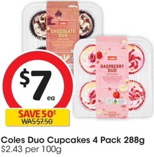 Coles Duo Cupcakes 4 Pack 288g offer at Coles