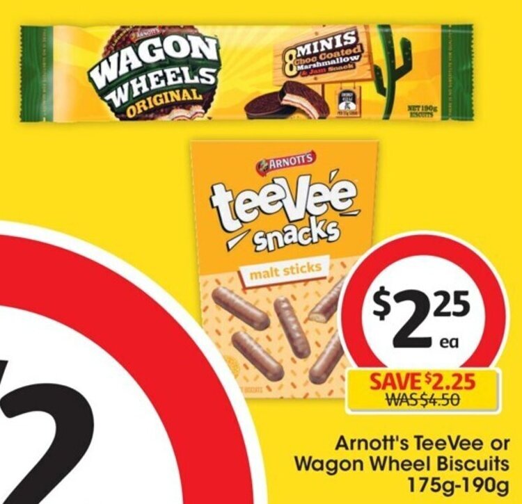 Arnott's TeeVee or Wagon Wheel Biscuits 175g190g offer at Coles