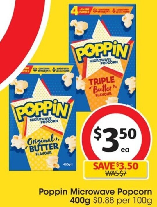 Poppin Microwave Popcorn 400g offer at Coles