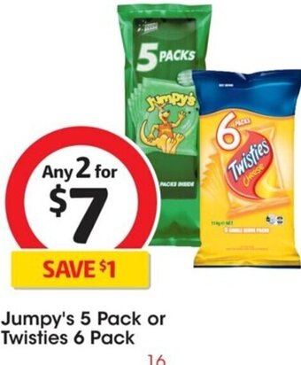 Coles Jumpy's 5 Pack or Twisties 6 Pack offer