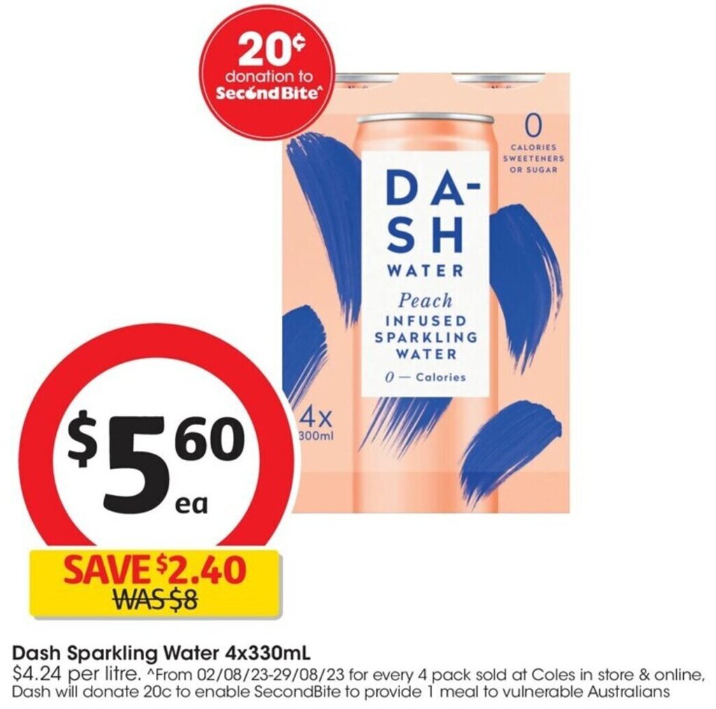 Dash Sparkling Water 4x330mL offer at Coles