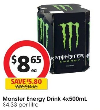 Coles Monster Energy Drink 4x500mL offer