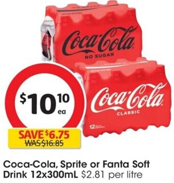 Coles Coca-Cola, Sprite or Fanta Soft Drink 12x300mL offer