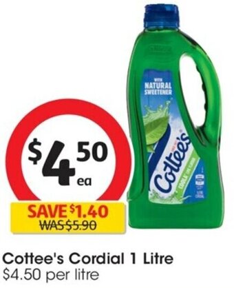 Coles Cottee's Cordial 1 Litre offer