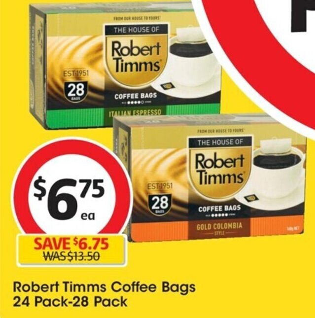 Robert Timms Coffee Bags 24 Pack28 Pack offer at Coles