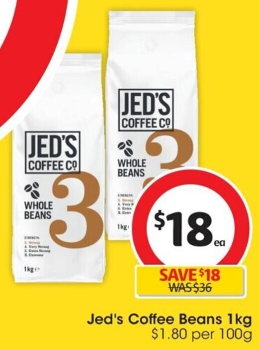 Jed's Coffee Beans 1kg offer at Coles
