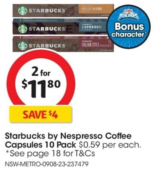 Starbucks by Nespresso Coffee Capsules 10 Pack offer at Coles