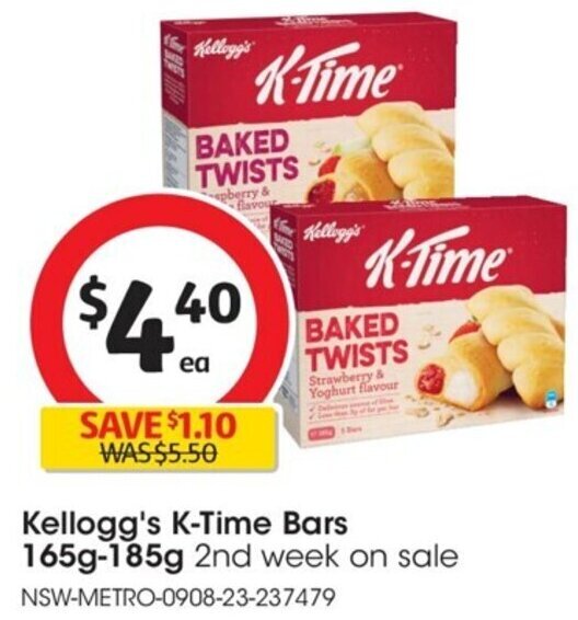 Kellogg's KTime Bars 165g185g offer at Coles