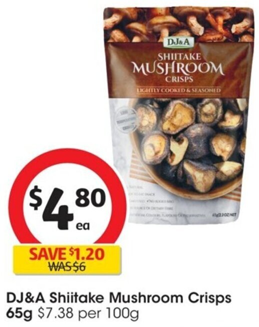 DJ&A Shiitake Mushroom Crisps 65g offer at Coles