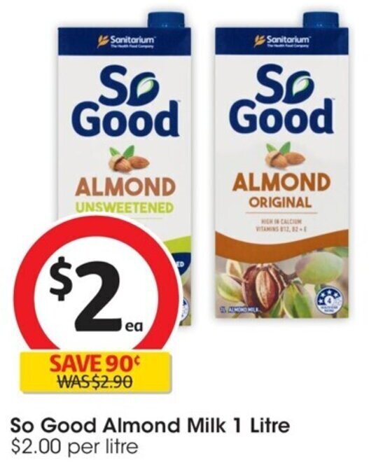 So Good Almond Milk 1 Litre offer at Coles