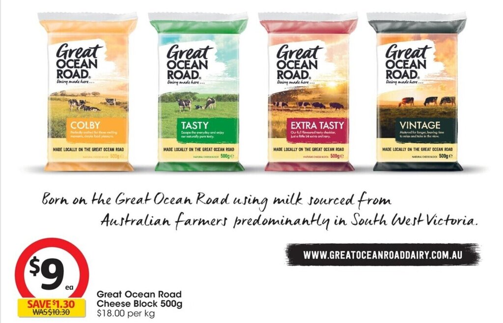 Great Ocean Road Cheese Block 500g offer at Coles