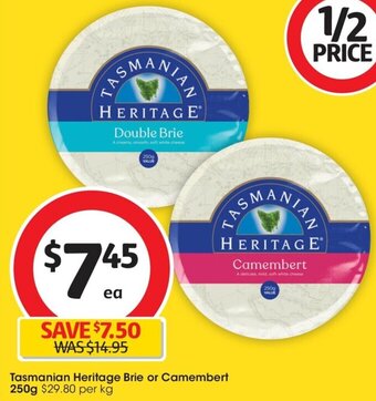 Coles Tasmanian Heritage Brie or Camembert 250g offer