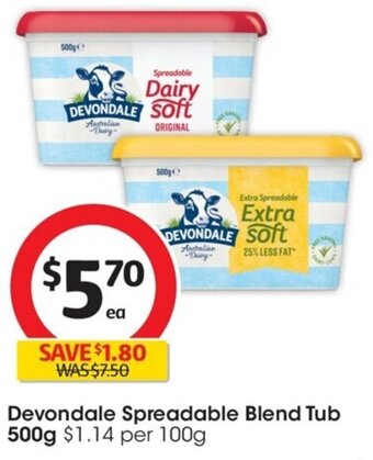 Coles Devondale Spreadable Blend Tub 500g offer