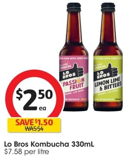 Lo Bros Kombucha Lo Bros Kombucha 330mL 7.58 per litre offer at Coles