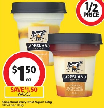 Coles Gippsland Dairy Twist Yogurt 160g offer