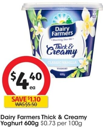 Coles Dairy Farmers Thick & Creamy Yoghurt 600g offer