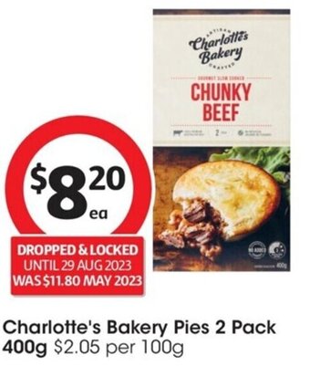 Coles Charlotte's Bakery Pies 2 Pack 400g offer