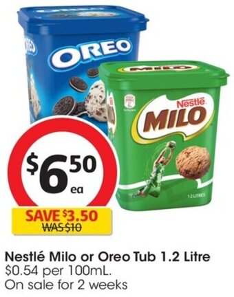 Coles Nestlé Milo or Oreo Tub 1.2 Litre offer