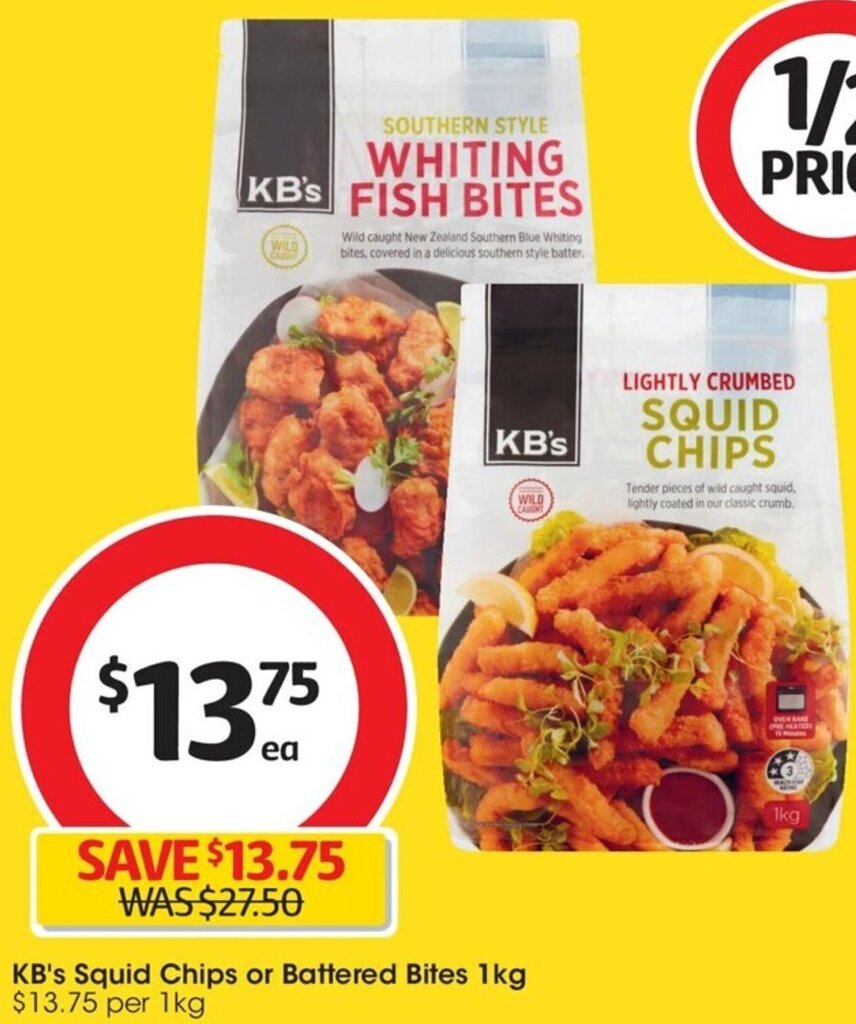 KB's Squid Chips or Battered Bites 1kg offer at Coles