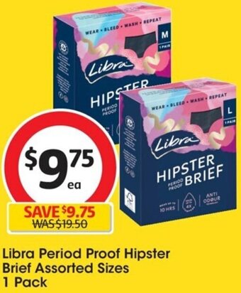Coles Libra Period Proof Hipster Brief Assorted Sizes 1 Pack offer
