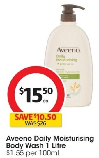 Coles Aveeno Daily Moisturising Body Wash 1 Litre offer