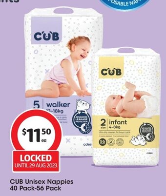 Coles CUB Unisex Nappies 40 Pack-56 Pack offer