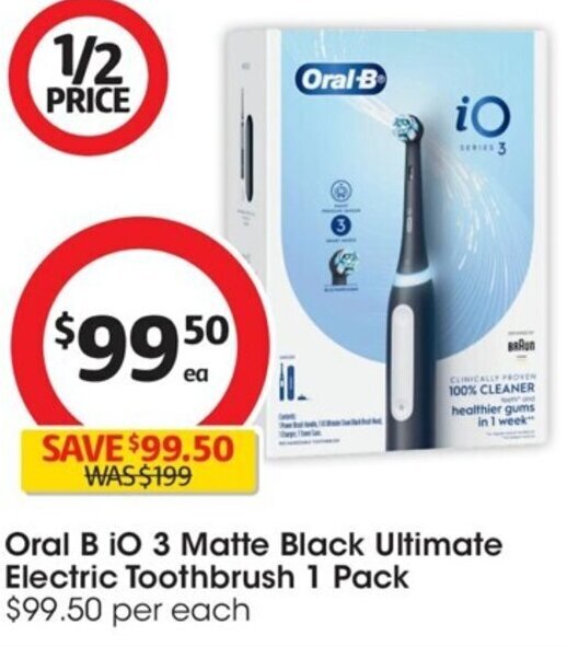 Oral B iO 3 Matte Black Ultimate Electric Toothbrush 1 Pack offer at Coles