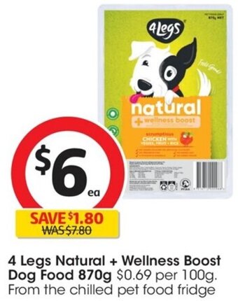 Coles 4 Legs Natural + Wellness Boost Dog Food 870g offer