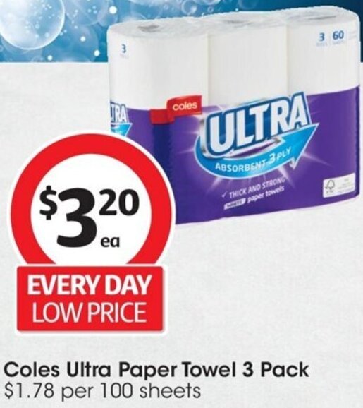 Coles Ultra Paper Towel 3 Pack offer at Coles