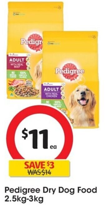 Coles Pedigree Dry Dog Food 2.5kg-3kg offer