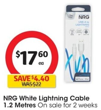 Coles NRG White Lightning Cable 1.2 Metres offer