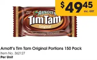 Campbells Wholesale Arnott's Tim Tam Original Portions 150 Pack Item No. 362127 offer