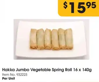 Campbells Wholesale Hakka Jumbo Vegetable Spring Roll 16 x 140g Item No. 932223 Per Unit offer