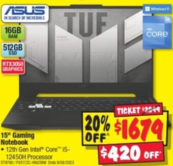 JB Hi-Fi 15" Gaming Notebook offer