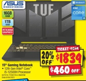 JB Hi-Fi 15" Gaming Notebook offer