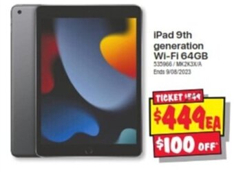 JB Hi-Fi iPad 9th generation Wi-Fi 64GB offer