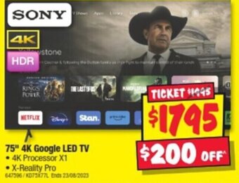 JB Hi-Fi 75" 4K Google LED TV offer