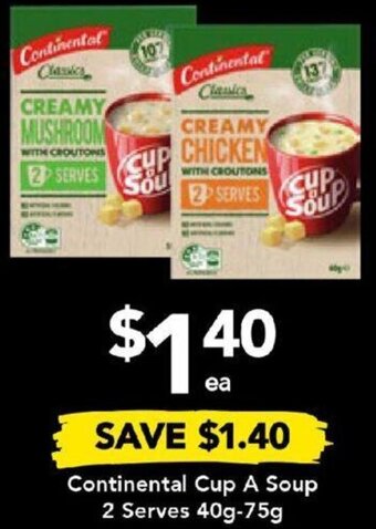 Drakes Continental Cup A Soup 2 Serves 40g-75g offer