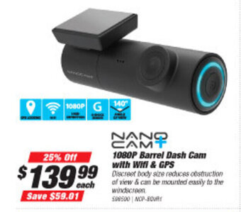SuperCheap Auto Nano Cam 1080P Barrel Dash Cam with WIFI & GPS offer