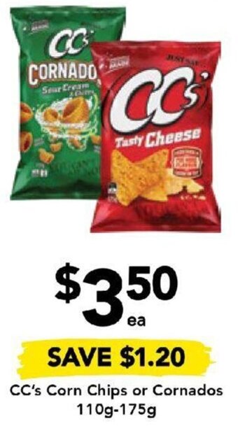 Drakes CC's Corn Chips or Cornados 110g-175g offer