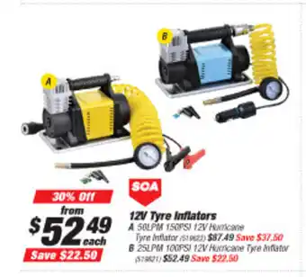 SuperCheap Auto SCA 12V Tyre Inflators 25LPM 100PSI 12V Hurricane Tyre Inflator offer
