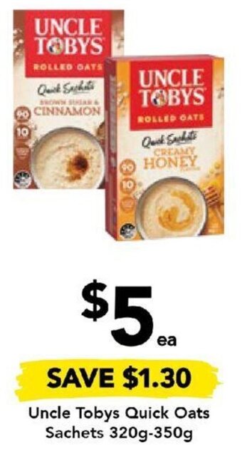 Drakes Uncle Tobys Quick Oats Sachets 320g-350g offer